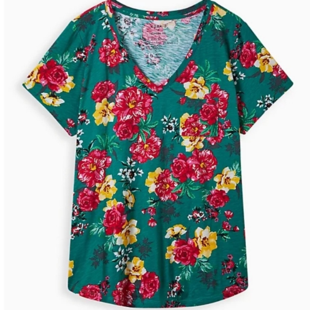 Torrid Green Floral Pocket Tee